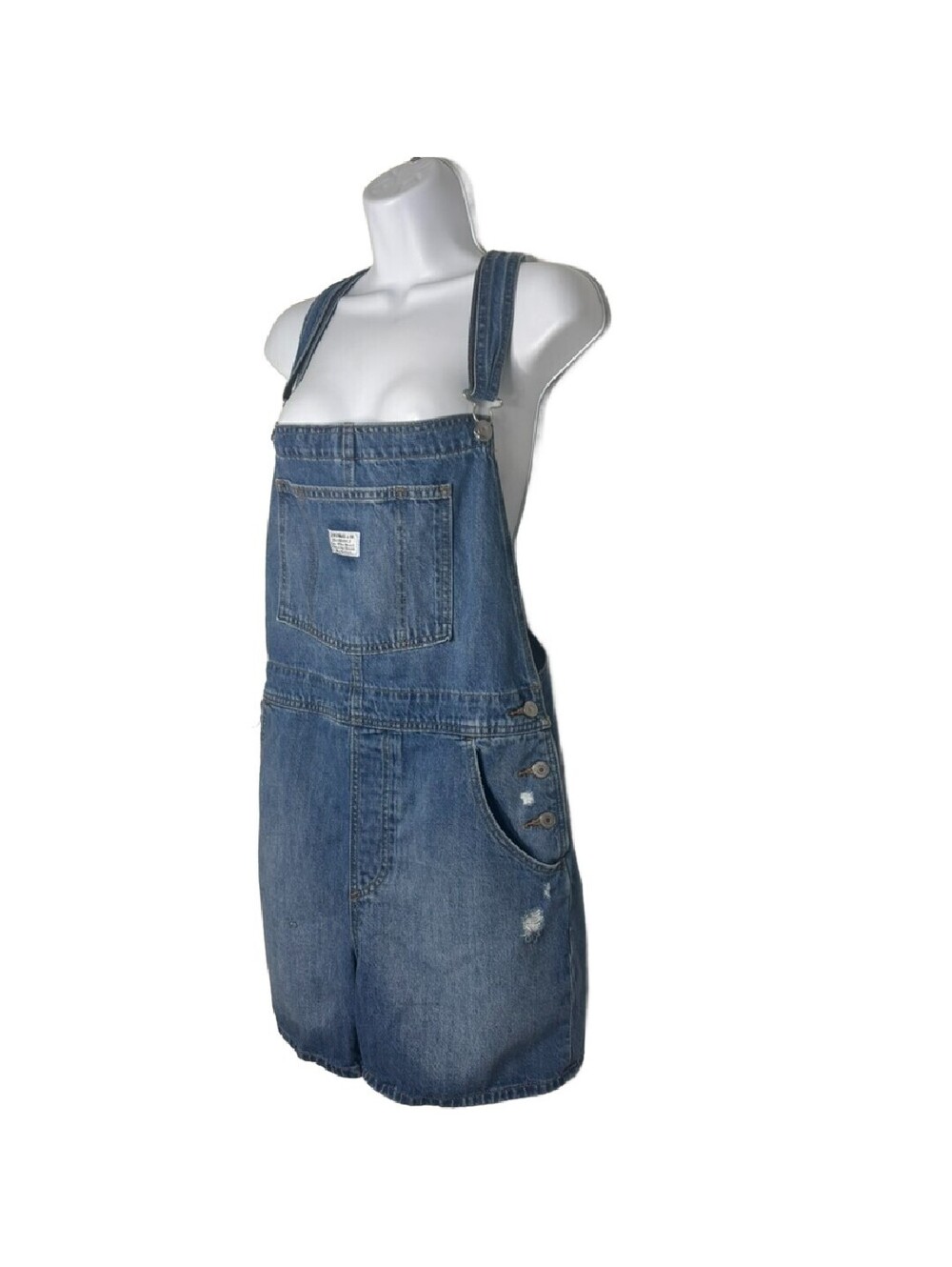 Levi's Women's Sz L Blue Denim Short-Alls Overalls (2003) - Picture 2 of 7